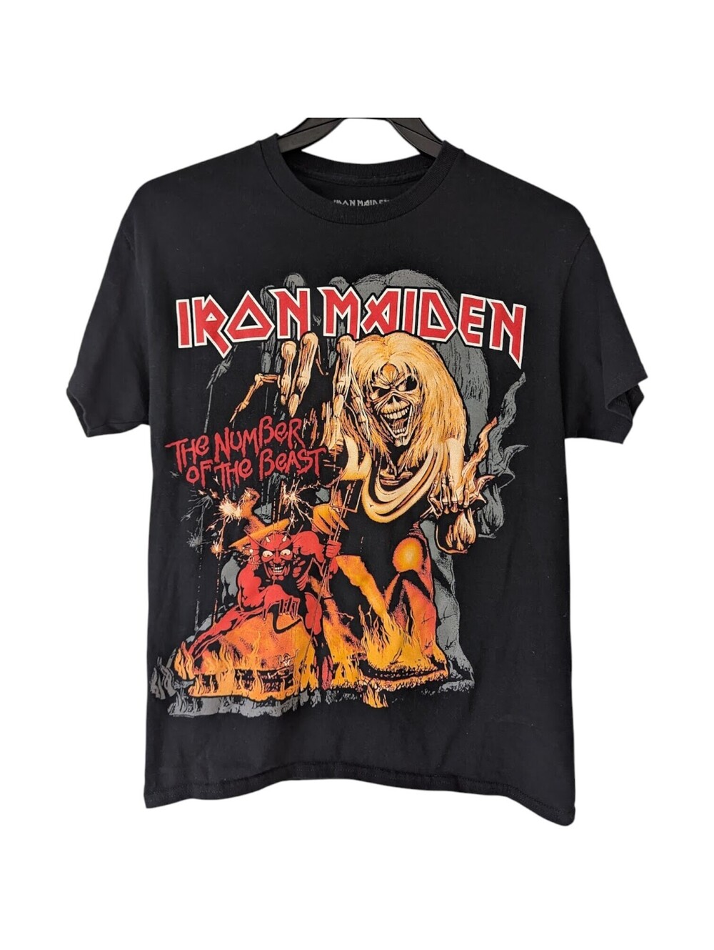 Iron Maiden M Black Number of the Beast Heavy Metal Grunge Goth Band Tee 19.5x28